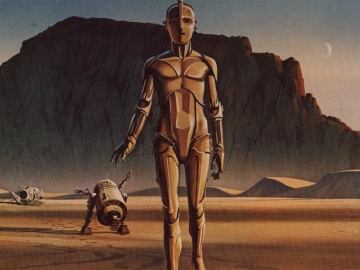 C-3PO i R2-D2 na Tatooineu (Autor: Ralph McQuarrie)