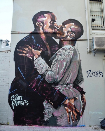Kanye West u strastvenom zagrljaju sa samim sobom (Autor murala i fotografije: Scott Marsh)