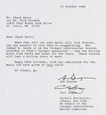 Pismo Carla Sagana upućeno Chucku Berryju 1986. godine